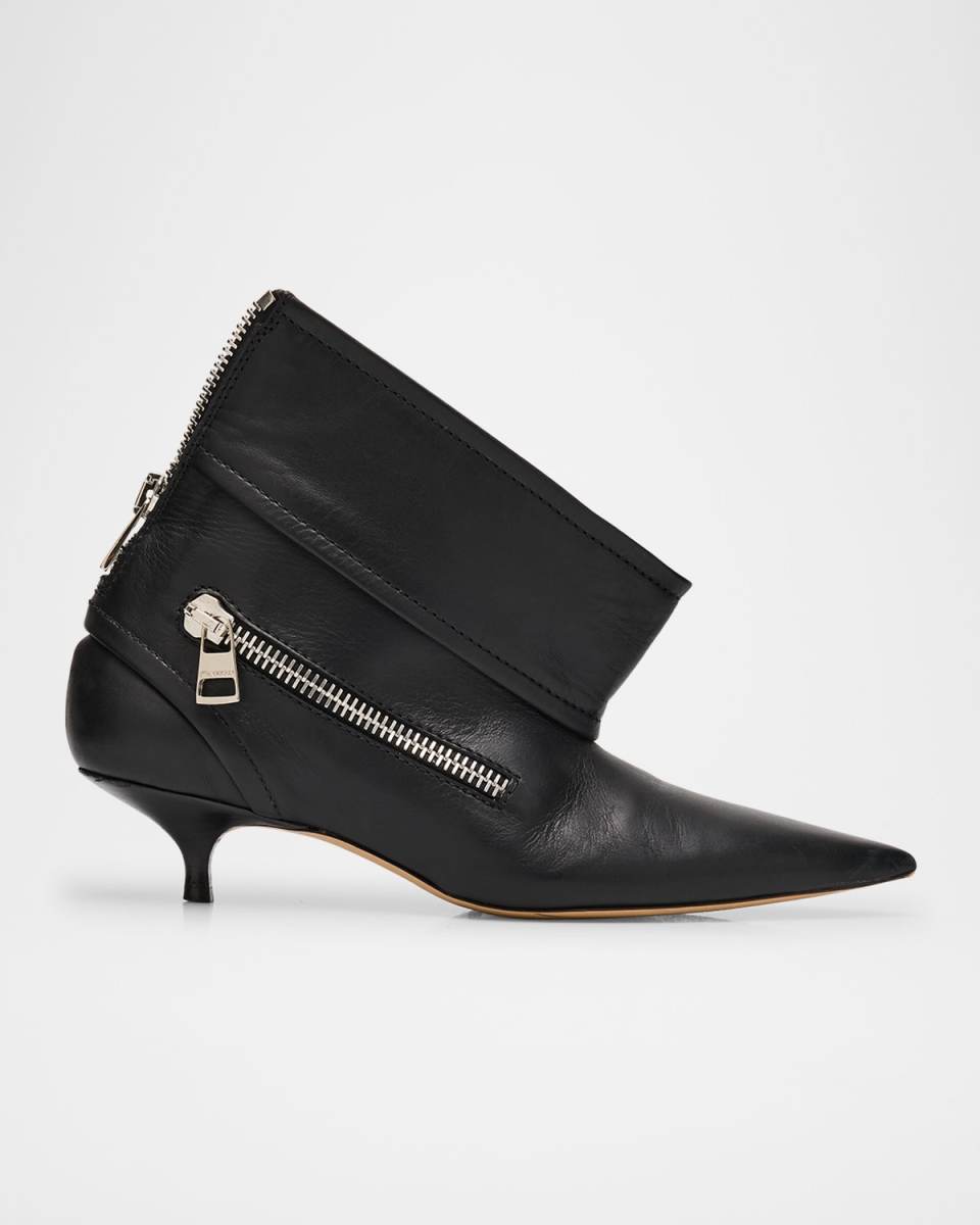 Biker Leather Kitten-Heel Booties